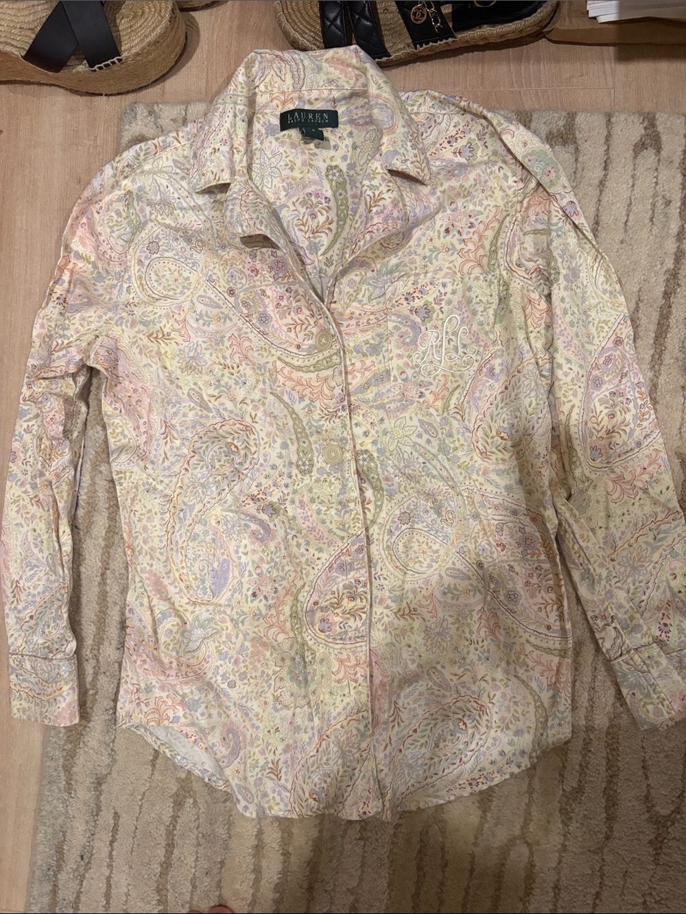 Lauren Ralph Lauren Pastel Paisley Button-Down 100 Cotton Flannel Pajamas